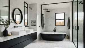 salle de bain avec robinetterie noire