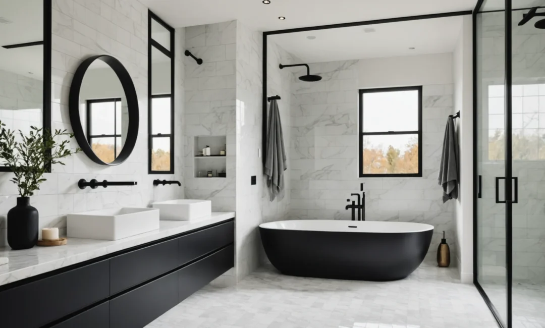 salle de bain avec robinetterie noire